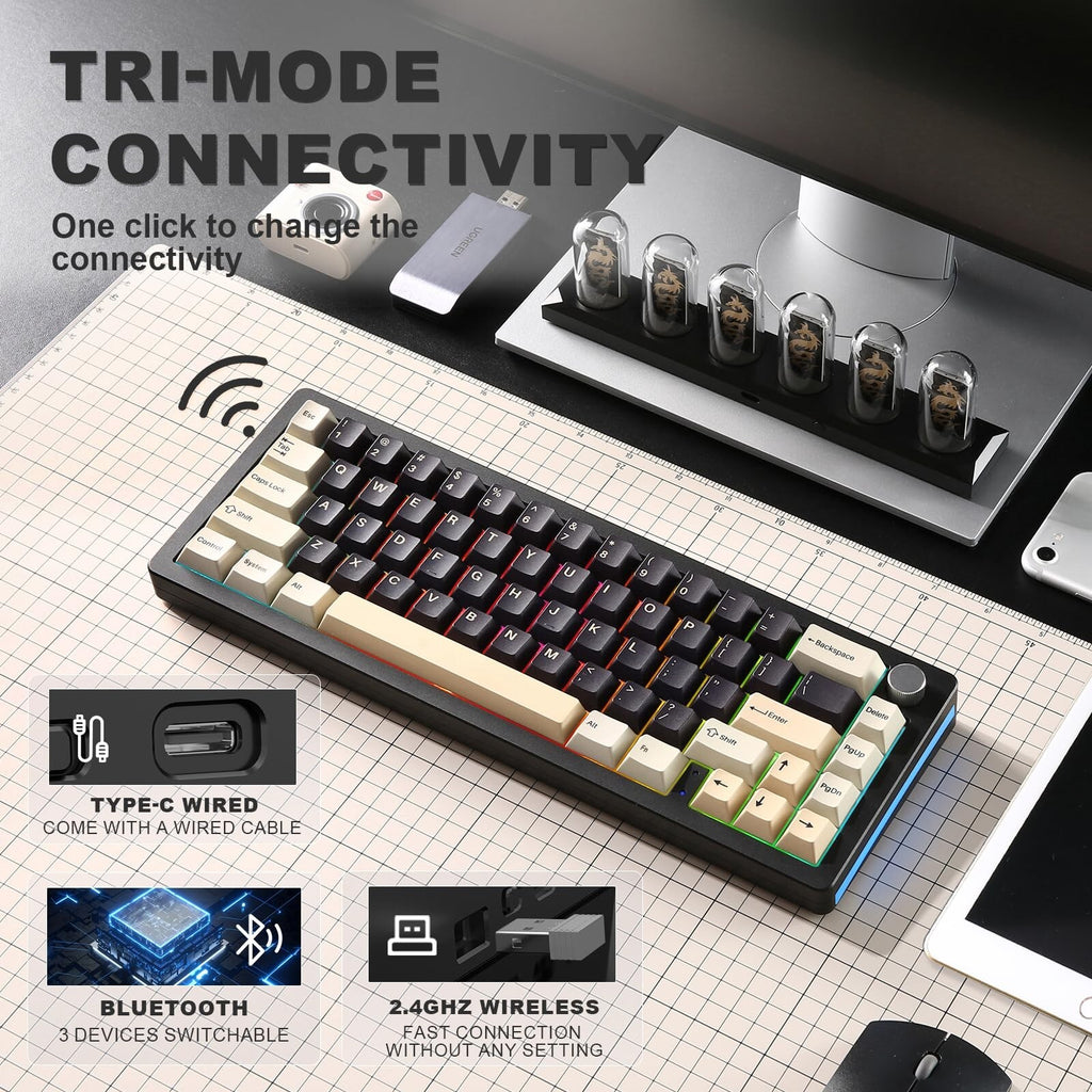 YUNZII AL66 Wireless Mechanical Keyboard,65% Knob Control Aluminum Gaming Key...