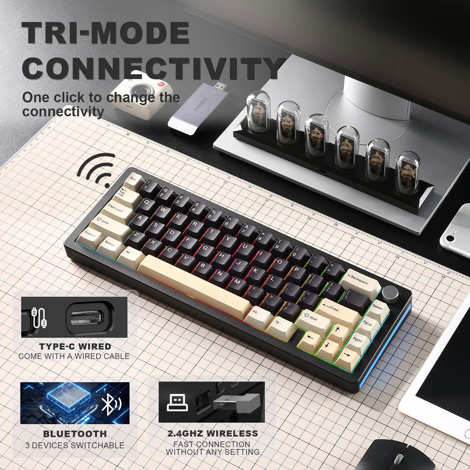 YUNZII AL66 Wireless Mechanical Keyboard,65% Knob Control Aluminum Gaming Key...