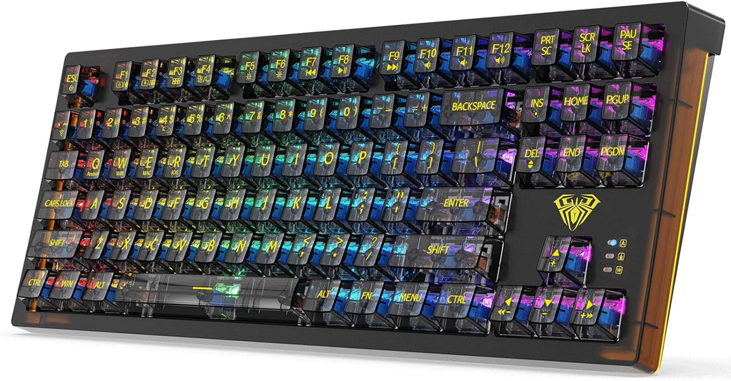 Wireless Mechanical Keyboard, 3 in 1 Hot Swappable RGB Mechanical Gaming Keyboard with Transparent Keycaps, All Keys Anti-Ghosting Gaming Keyboard for PC Windows Mac