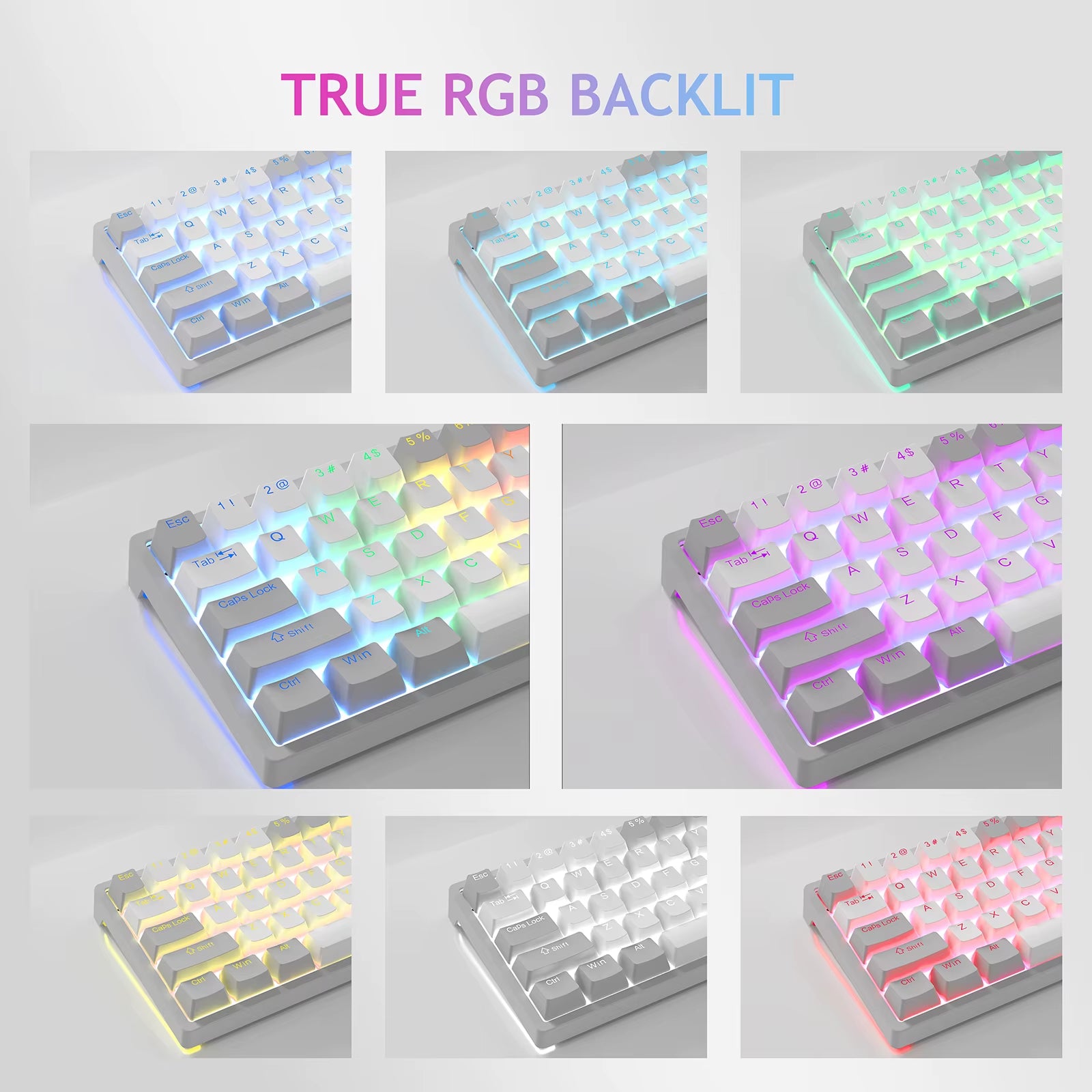 F3261 RGB Effect USB Mini Mechanical Gaming Keyboard Red Switch 61 Keys Wired Separated Detachable Cable for Mac Windows