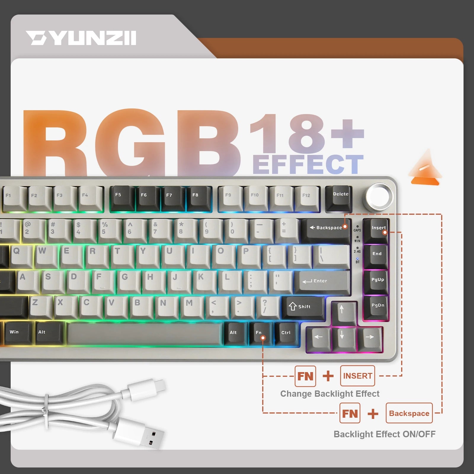 B75 PRO 82-Key Wireless Mechanical Gaming Keyboard, Gasket Hot Swap Custom RGB 75% Bt/Type-C/2.4G Creamy Knob Keyboard
