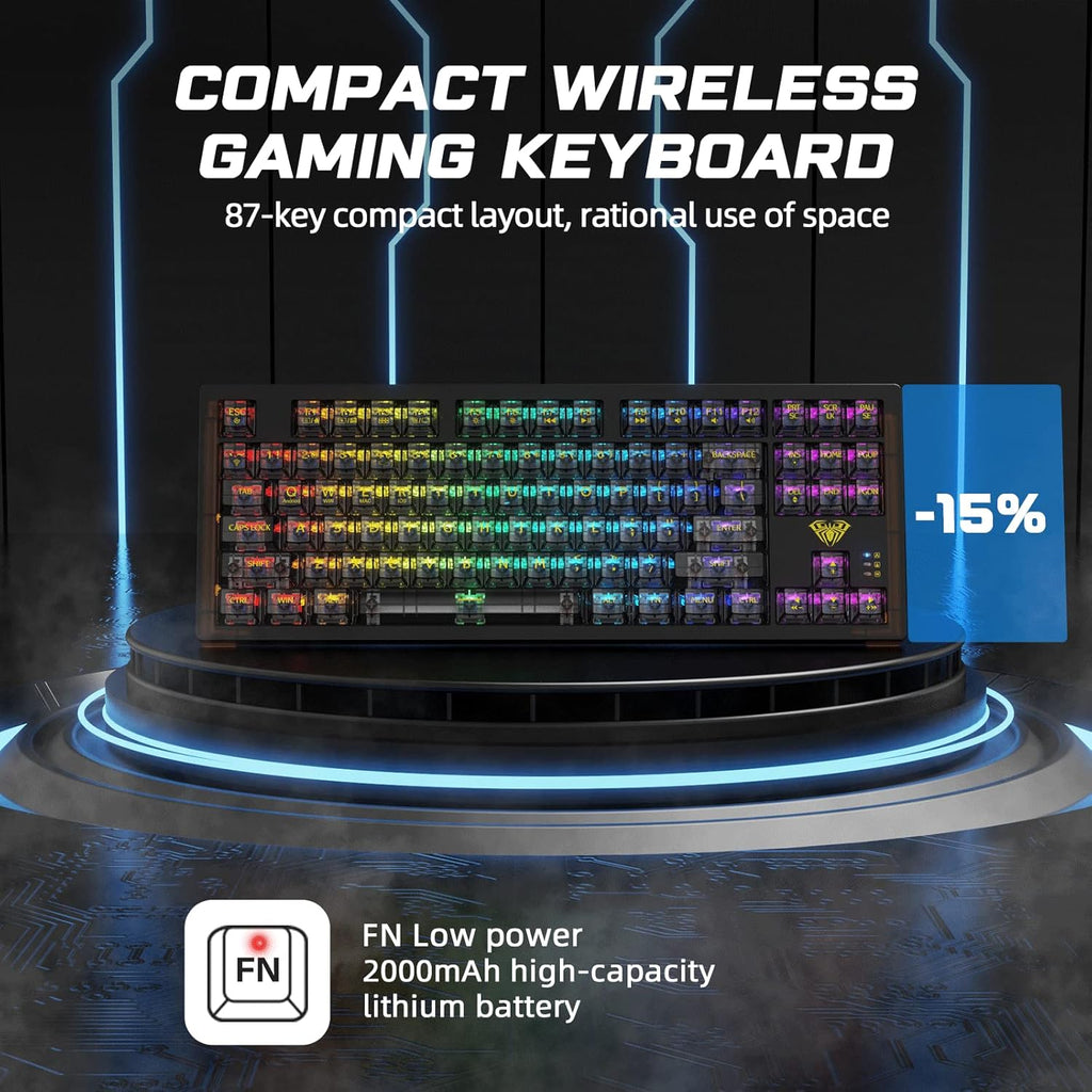 Wireless Mechanical Keyboard, 3 in 1 Hot Swappable RGB Mechanical Gaming Keyboard with Transparent Keycaps, All Keys Anti-Ghosting Gaming Keyboard for PC Windows Mac