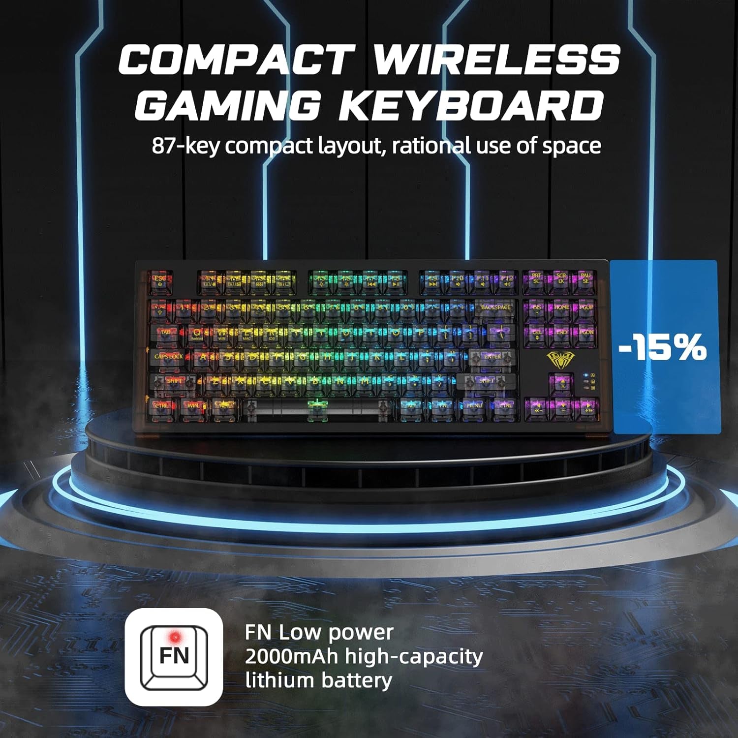 Wireless Mechanical Keyboard, 3 in 1 Hot Swappable RGB Mechanical Gaming Keyboard with Transparent Keycaps, All Keys Anti-Ghosting Gaming Keyboard for PC Windows Mac