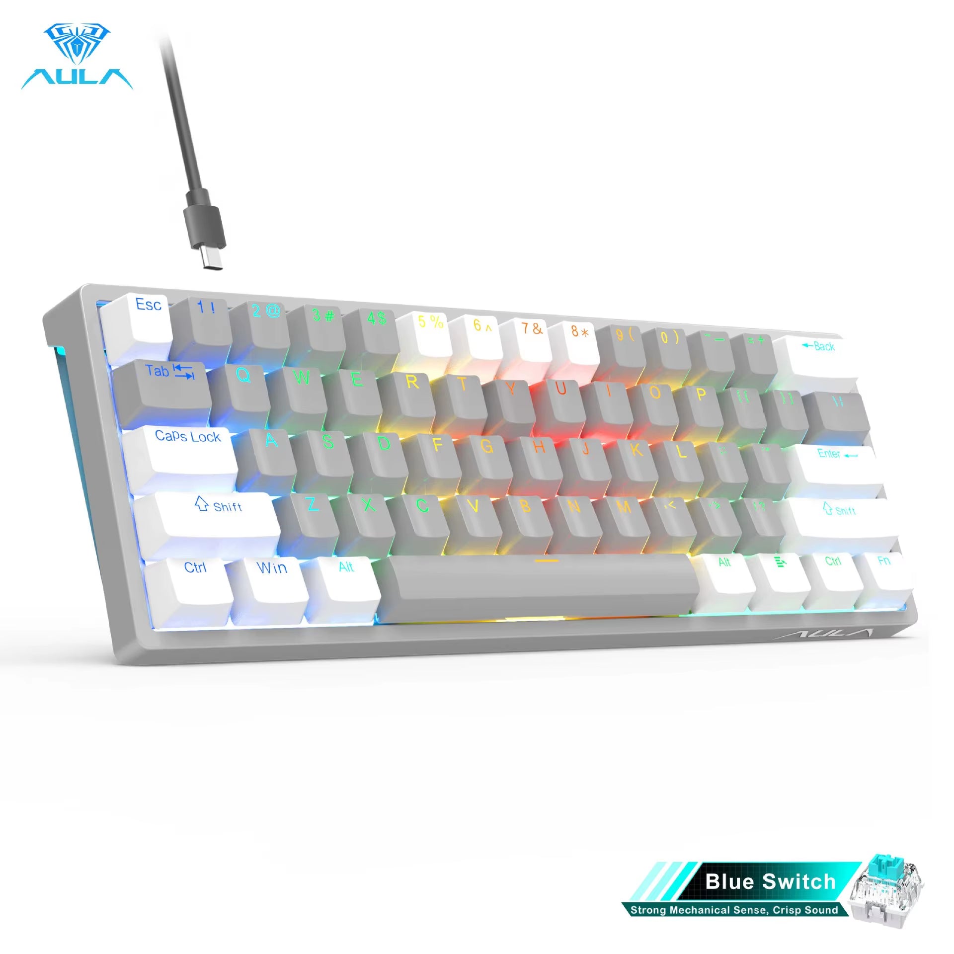 F3261 RGB Effect USB Mini Mechanical Gaming Keyboard Red Switch 61 Keys Wired Separated Detachable Cable for Mac Windows