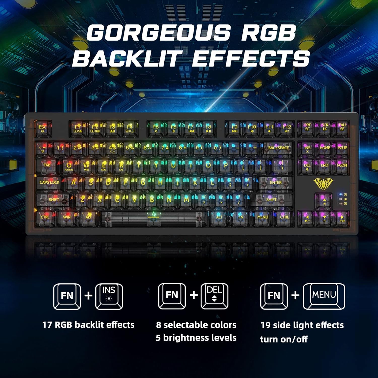 Wireless Mechanical Keyboard, 3 in 1 Hot Swappable RGB Mechanical Gaming Keyboard with Transparent Keycaps, All Keys Anti-Ghosting Gaming Keyboard for PC Windows Mac