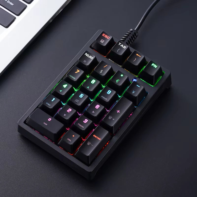 T21 Number Keyboard 21Key Wired Mechanical Number Keyboard,Multicolor Lights for Treasury / Accounting / Finance