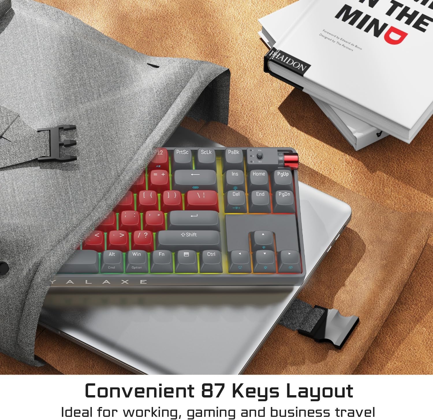 R87 Wireless Mechanical Keyboard, Hot Swappable Wired/2.4G Wireless/Bluetooth Keyboard with RGB Light for Windows & Mac, PBT Keycaps, G Pro 3.0 Yellow Switch, Night Crimson