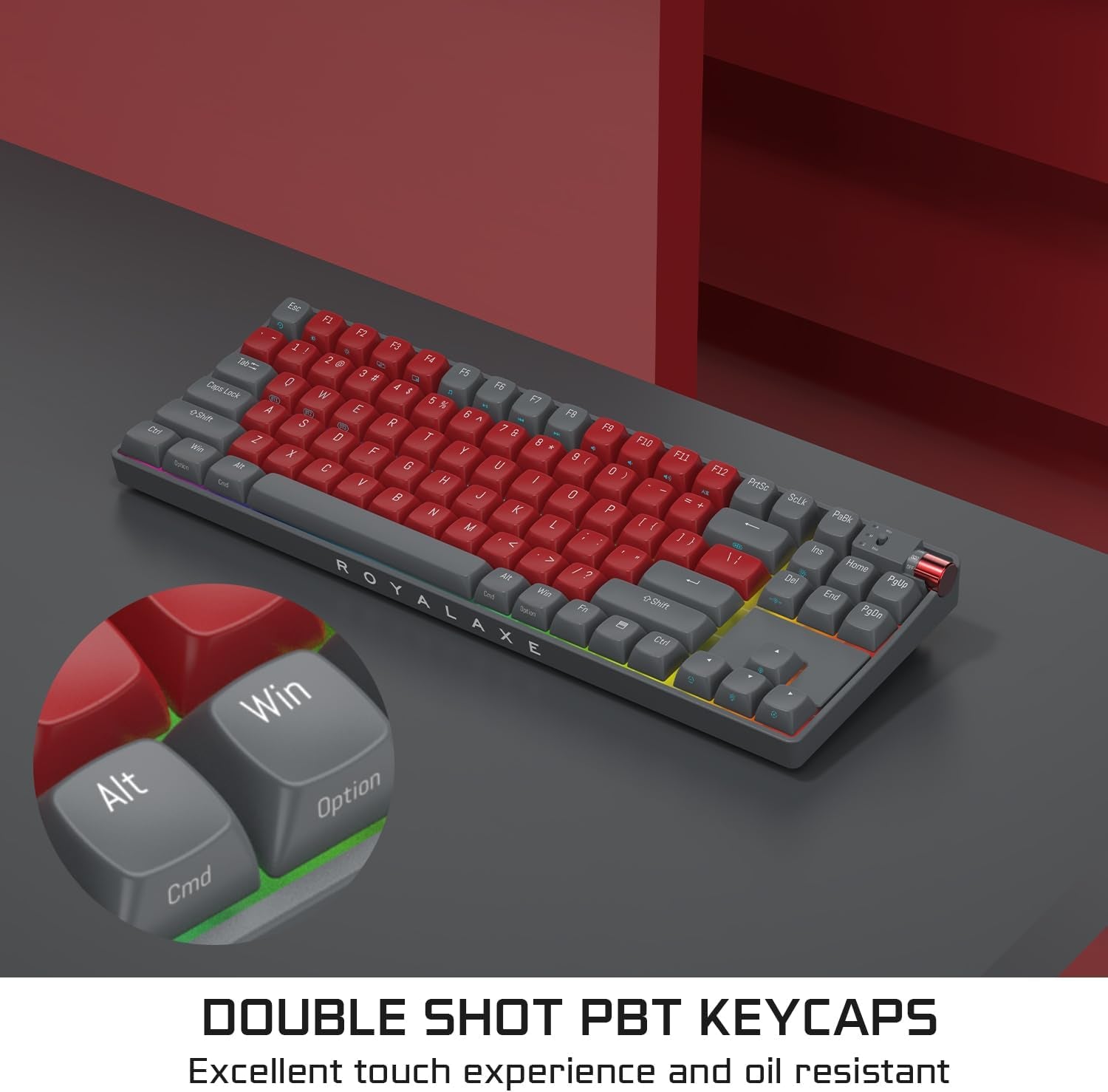 R87 Wireless Mechanical Keyboard, Hot Swappable Wired/2.4G Wireless/Bluetooth Keyboard with RGB Light for Windows & Mac, PBT Keycaps, G Pro 3.0 Yellow Switch, Night Crimson