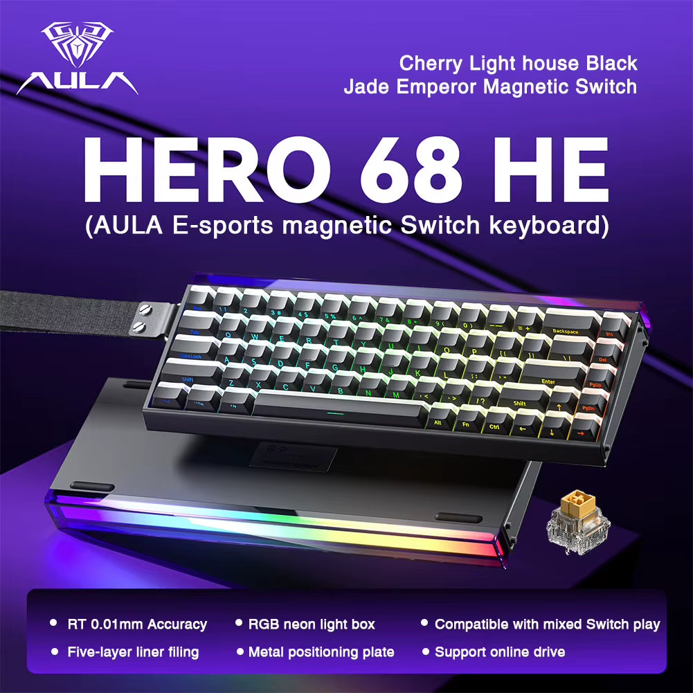 HERO 68HE Magnetic Switch Keyboard Rapid Trigger 8K Return Esports Gamer Keyboard RGB Wired Gaming Keyboard