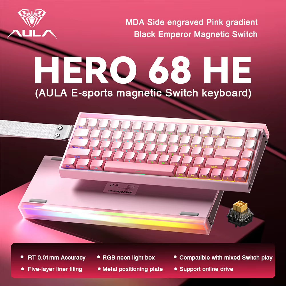 HERO 68HE Magnetic Switch Keyboard Rapid Trigger 8K Return Esports Gamer Keyboard RGB Wired Gaming Keyboard