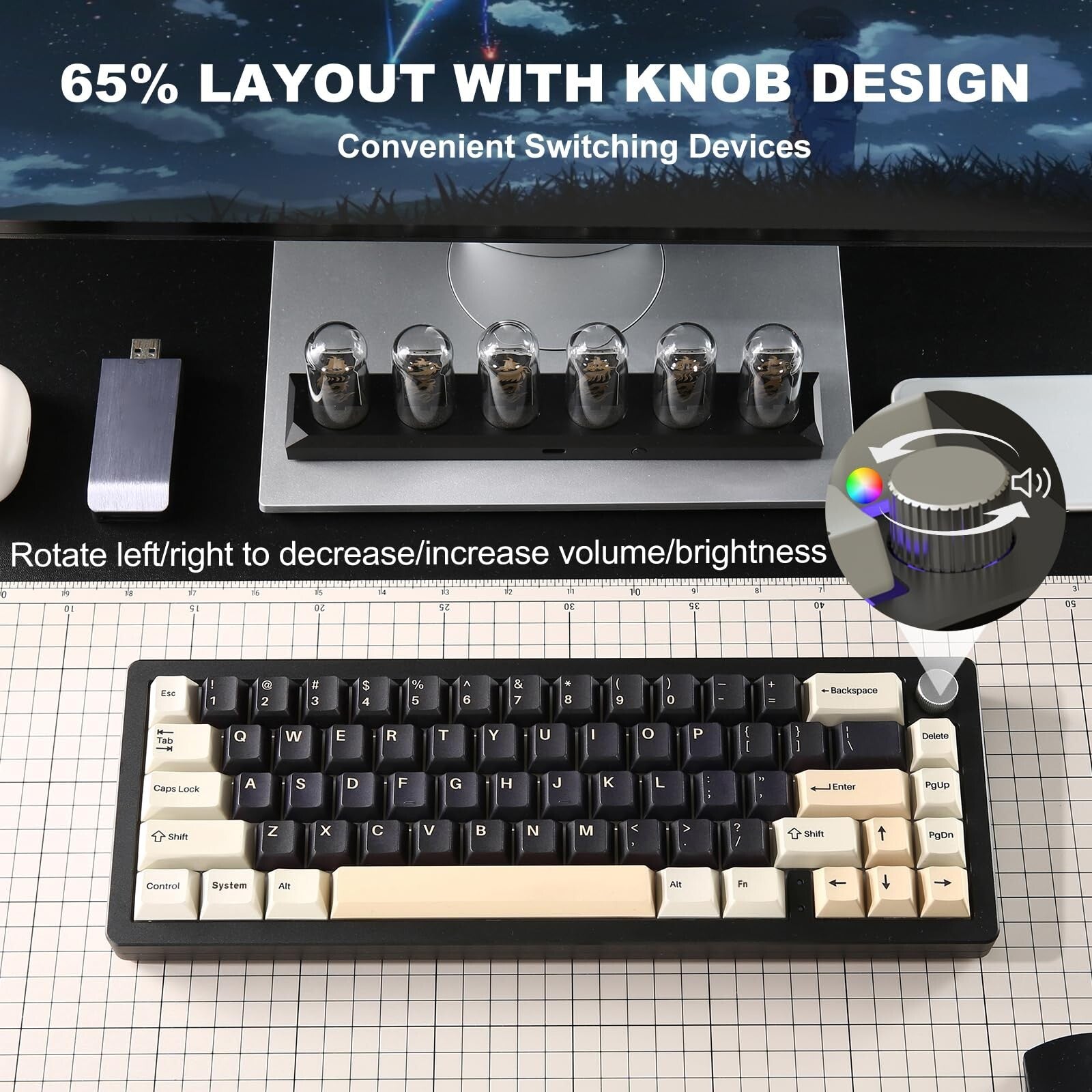 YUNZII AL66 Wireless Mechanical Keyboard,65% Knob Control Aluminum Gaming Key...