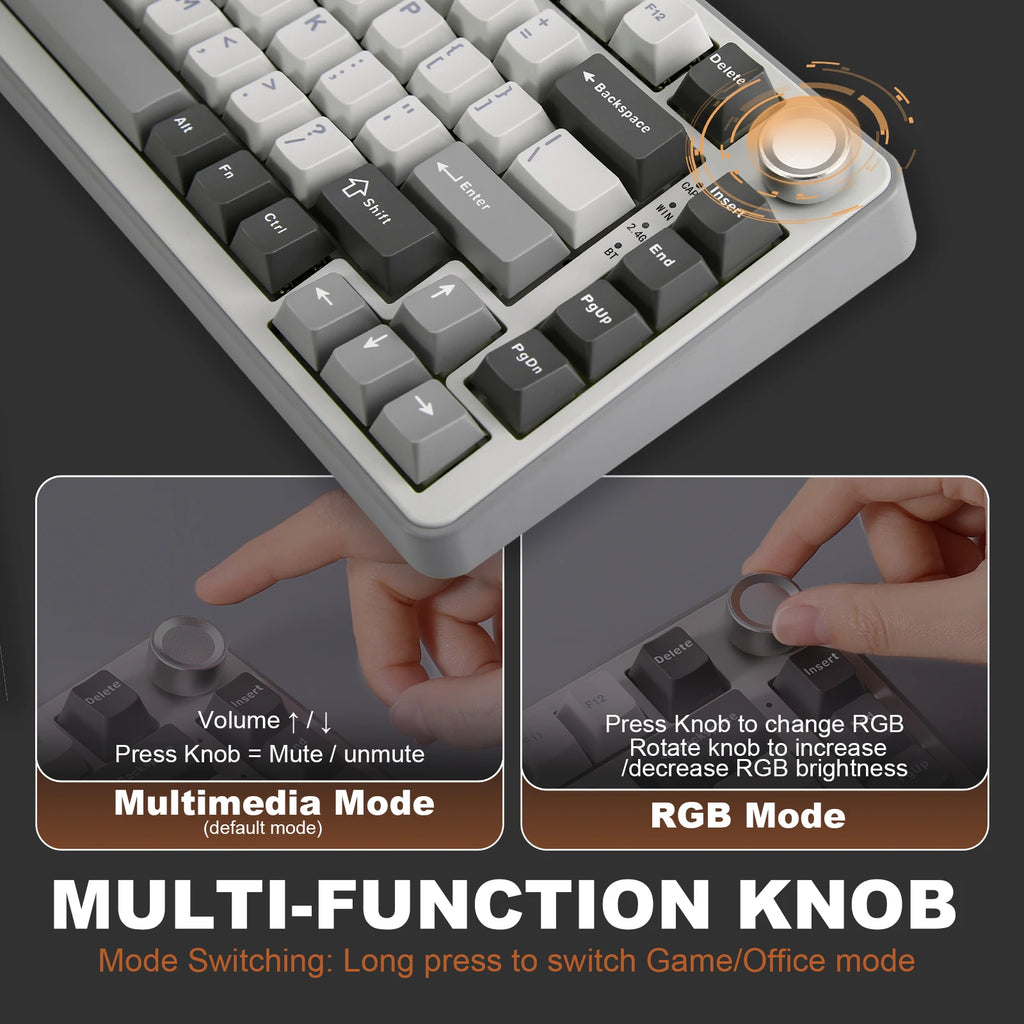 B75 PRO 82-Key Wireless Mechanical Gaming Keyboard, Gasket Hot Swap Custom RGB 75% Bt/Type-C/2.4G Creamy Knob Keyboard