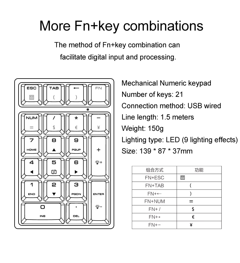 Apayado T21 Right Side Number Mechanical Keyboard for Office RGB LED