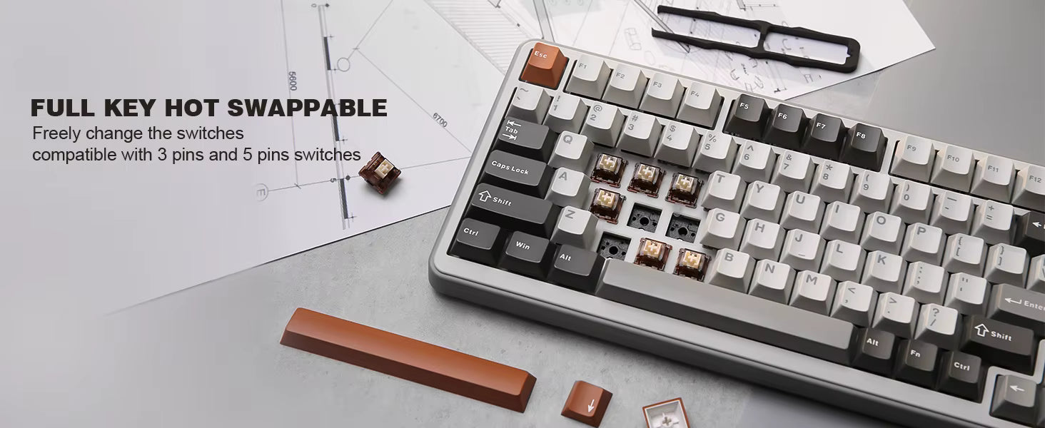 B75 PRO 82-Key Wireless Mechanical Gaming Keyboard Gasketed w Knob Hot Swappable Custom RGB LED