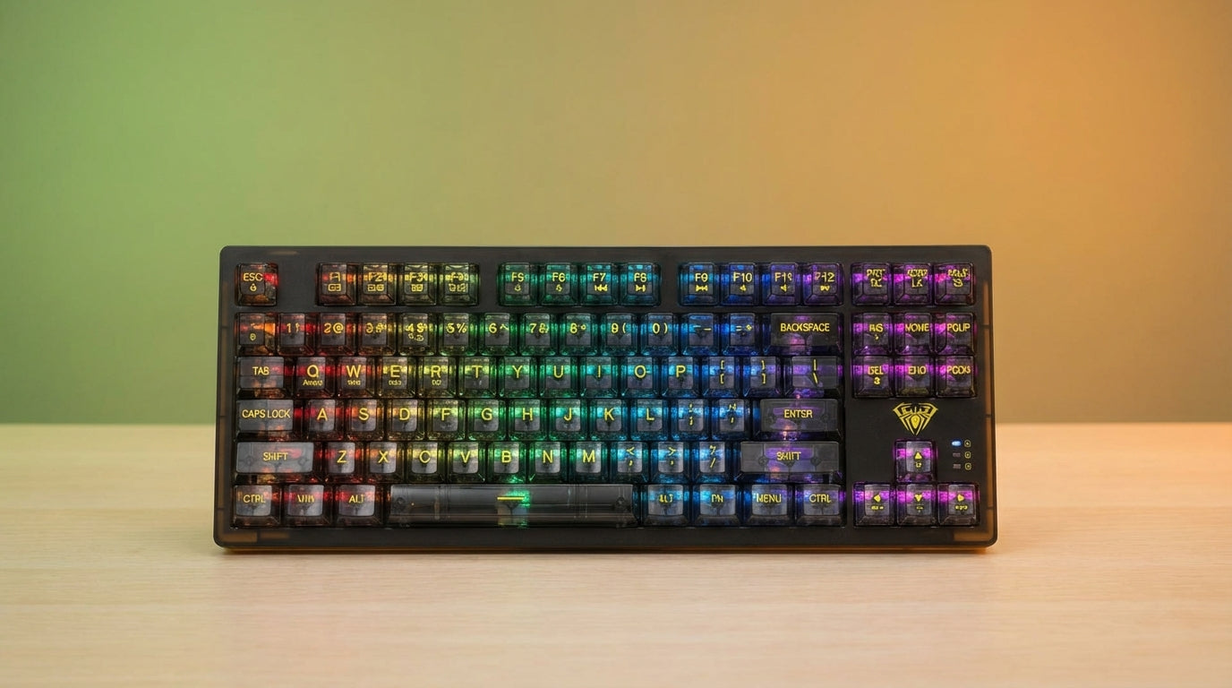 Alua Wireless Mechanical Gaming Keyboard, 3 in 1 Hot Swappable Transparent Keys RGB LED