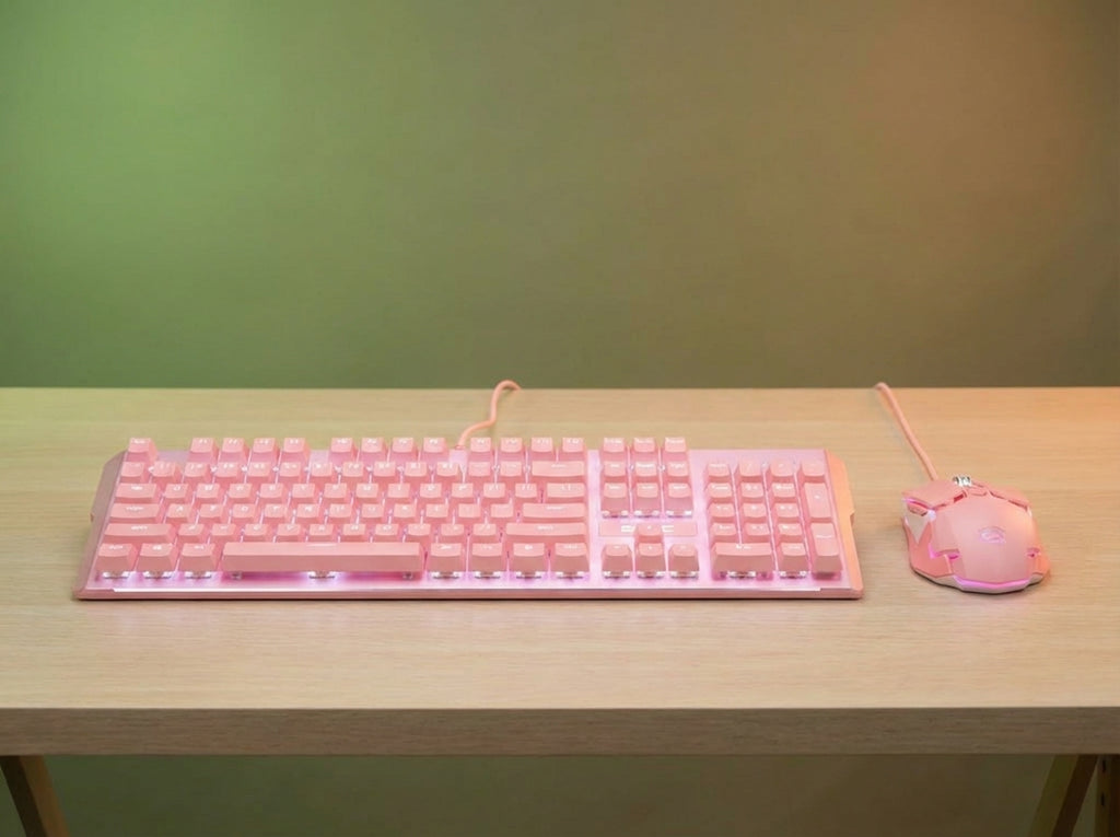 Real Pink Mechanical Keyboard and Mouse Combo RGB LED