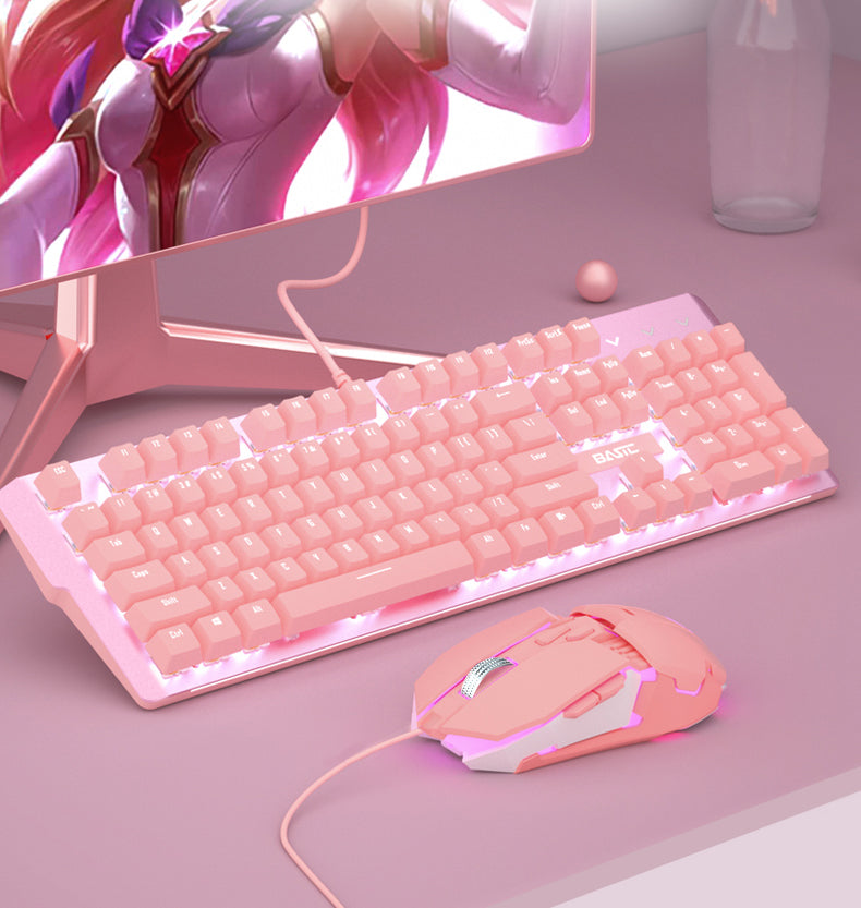 Real Pink Mechanical Keyboard and Mouse Combo RGB LED
