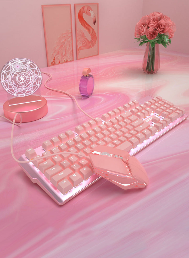 Real Pink Mechanical Keyboard and Mouse Combo RGB LED