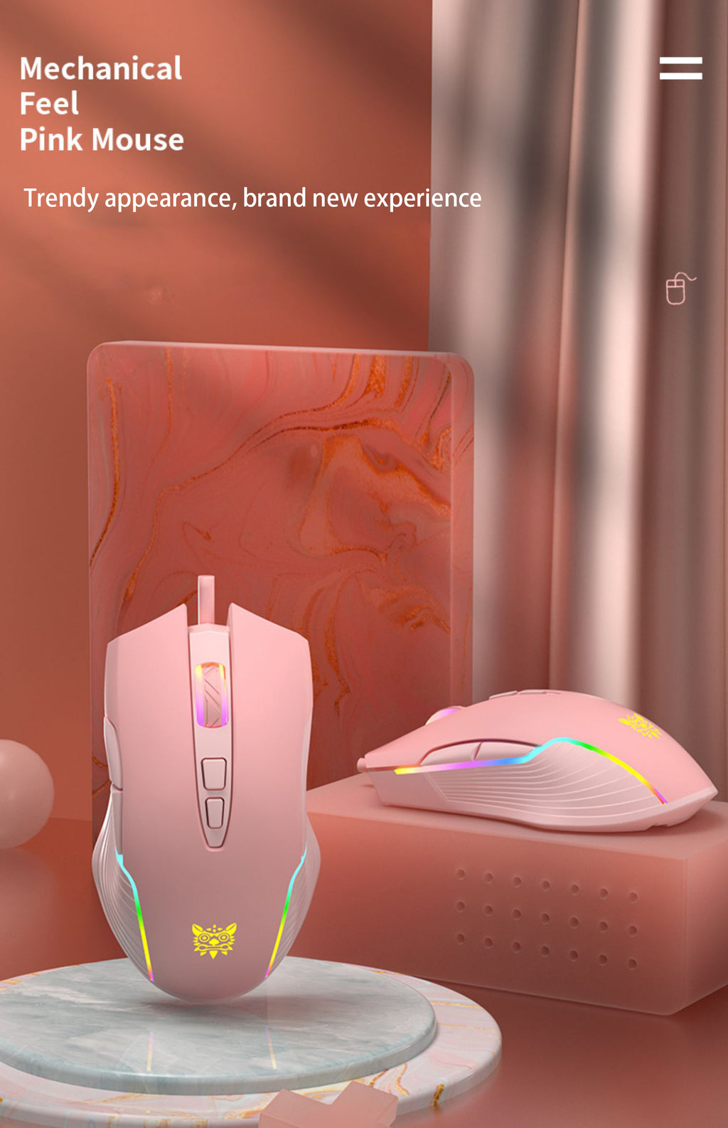 Real Pink Mechanical Keyboard and Mouse Combo RGB LED