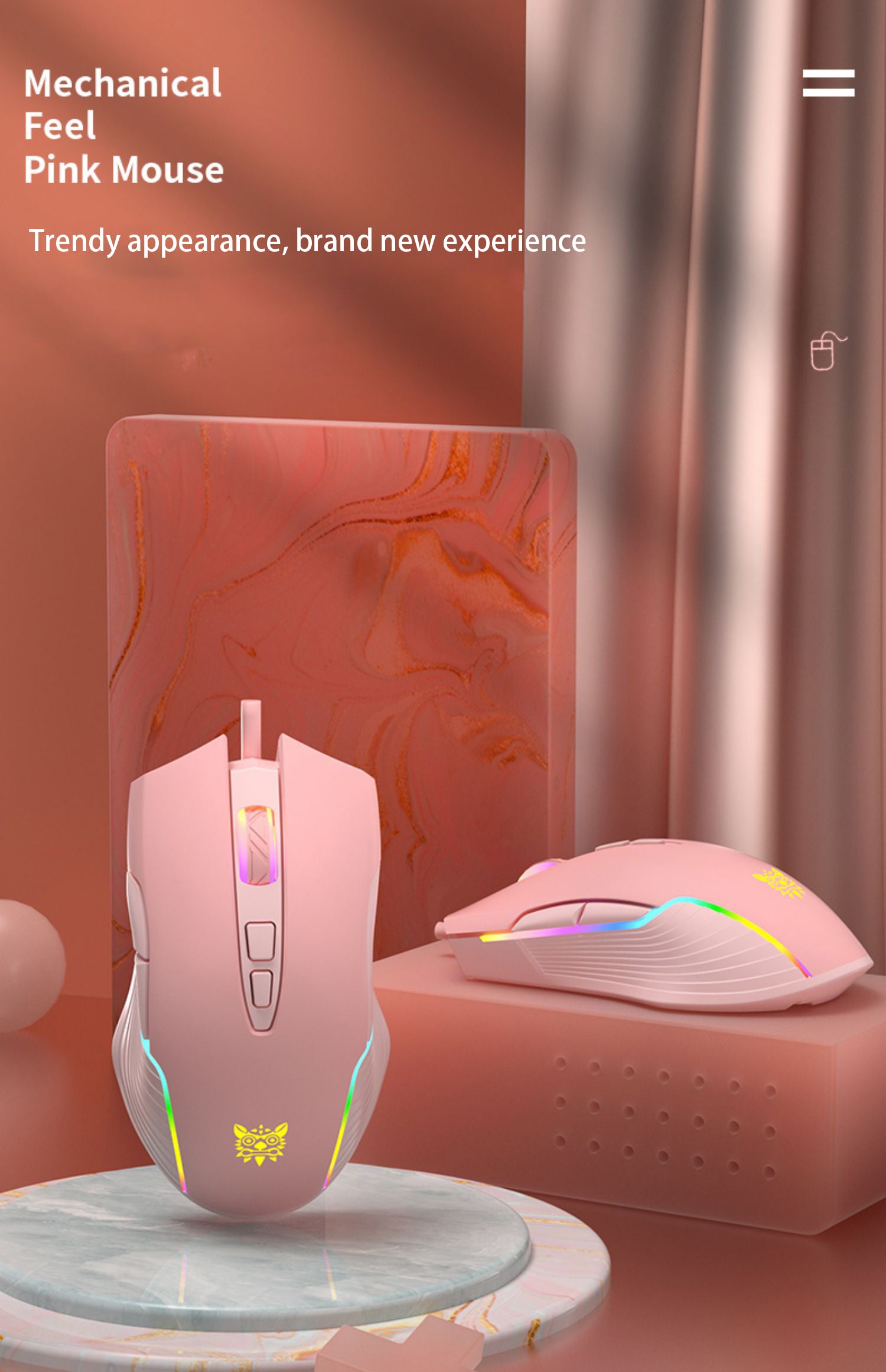 Real Pink Mechanical Keyboard and Mouse Combo RGB LED